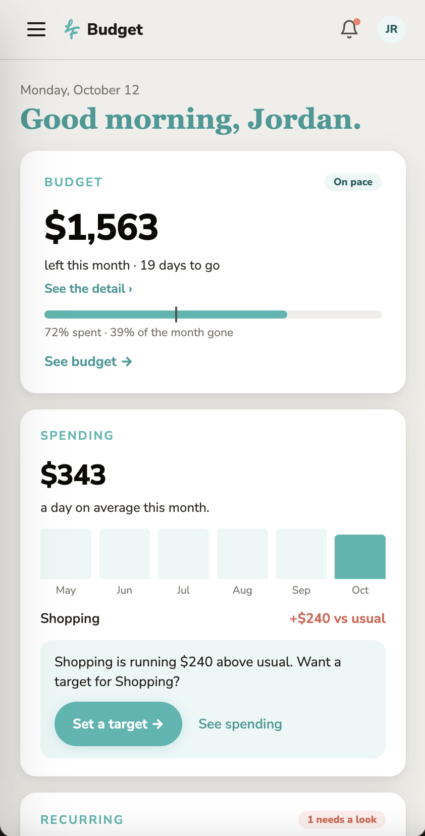 Budget home screen